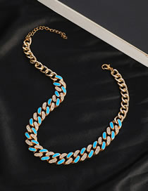 Fashion Blue Two-tone Rhinestone Thick Chain Necklace