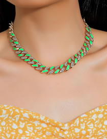 Fashion Green Two-tone Rhinestone Thick Chain Necklace