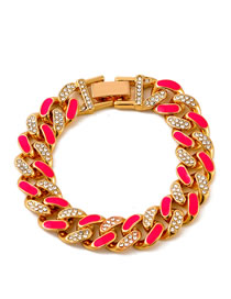 Fashion Pink#bracelet Two-tone Oil Drop Rhinestone Thick Chain Bracelet