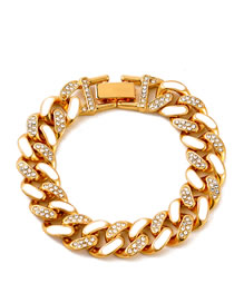 Fashion White#bracelet Two-tone Oil Drop Rhinestone Thick Chain Bracelet