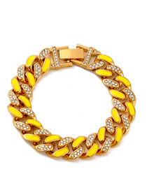 Fashion Yellow #bracelet Two-tone Oil Drop Rhinestone Thick Chain Bracelet