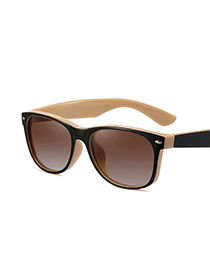 Fashion Outer Brown Inner Khaki/gradient Tea Metal Hinge Square Frame Sunglasses