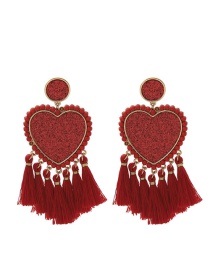 Fashion Red Peach Heart Tassel Stud Earrings