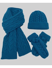 Fashion Lake Blue Knitted Twist Scarf Glove Set