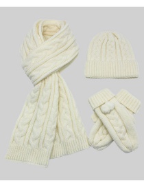 Fashion Milky White Knitted Twist Scarf Glove Set