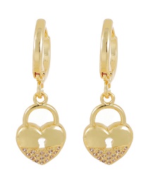 Fashion Gold Copper Inlaid Zircon Heart Lock Earrings
