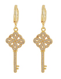Fashion Gold Copper Inlaid Zircon Pattern Key Earrings