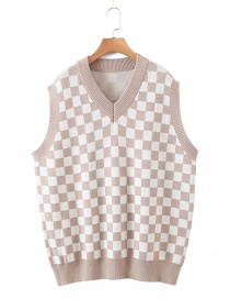 Fashion Khaki Checkerboard Knitted Vest