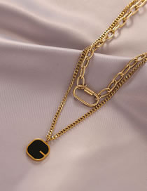 Fashion Gold Color Titanium Steel Square Brand Double-layer Necklace