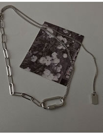 Fashion Silver Color Titanium Steel Geometric Tag Double Necklace