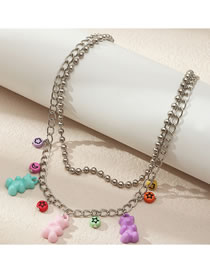 Fashion Color Resin Bear Round Bead Chain Double Necklace
