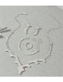 Fashion Silver Color-2 Alloy Full Diamond Geometric Earrings Necklace Bracelet Ring Set