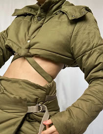 Fashion Green Single-breasted Hooded Cotton High Hip Skirt Suit