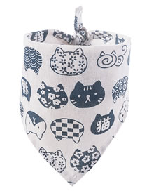 Fashion Blue Lucky Cat On White Cat Print Bandage Triangle Saliva Towel