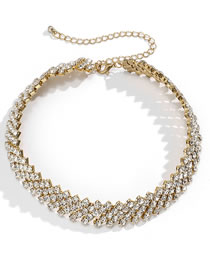 Fashion Gold Color Alloy Row Diamond Geometric Diamond Single Layer Necklace