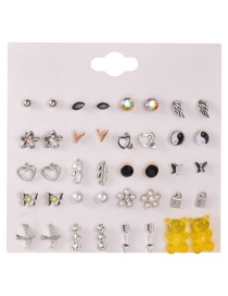 Fashion Silver Color Alloy Pearl Bear Butterfly Earring Set