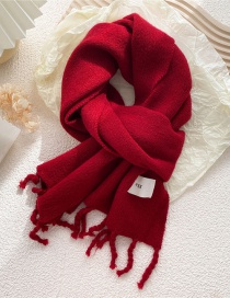 Fashion Dark Red Patch Knitted Fringed Scarf