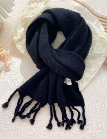 Fashion Black Patch Knitted Fringed Scarf