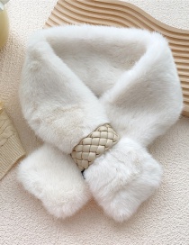 Fashion Milky White Woven Leather Button Plush Scarf