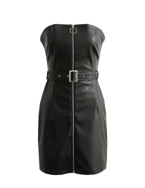 Fashion Black Zip Belt Bag Hip Leather Skirt