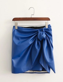 Fashion Blue Pu Knotted Skirt
