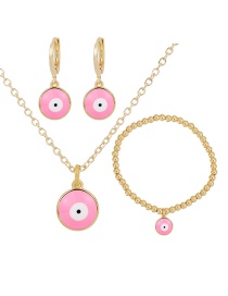 Fashion Pink Copper Drip Oil Eyes Necklace Earrings Bracelet Set