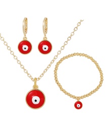 Fashion Red Copper Drip Oil Eye Necklace Earrings Bracelet Set