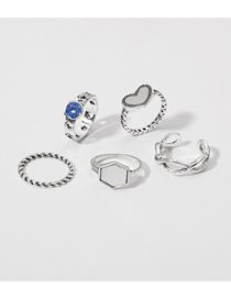 Fashion Silver Color Alloy Diamond Geometric Chain Love Ring Set