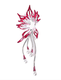 Fashion Silver Color Red And White Freshwater Pearls Alloy Geometric Flower Brooch
