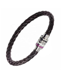 Fashion Purple White Gray Black Four Colors 5mm Hole Titanium Steel Magnet Buckle Leather Cord Bracelet