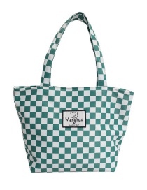 Fashion Green Grid Large-capacity Leopard Check Patch Handbag