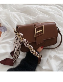 Fashion Brown Pu Lock Flap Silk Scarf Crossbody Bag