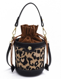 Fashion Black Pu Leopard Print Beam Top Large Capacity Bucket Bag