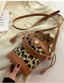 Fashion Brown Pu Leopard Print Drawstring Large Capacity Bucket Bag