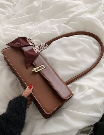 Fashion Brown Hand-held Silk Scarf Lock Baguette
