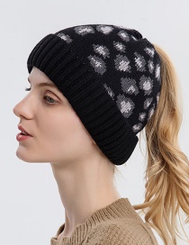 Fashion Black Leopard-print Knitted Hollow Top Hat