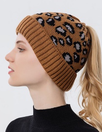 Fashion Caramel Leopard-print Knitted Hollow Top Hat