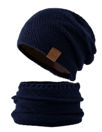 Fashion Navy Woolen Knitted Label Scarf Set