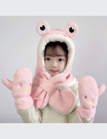 Fashion Pink Children's Frog Gloves Scarf Hat Three-piece Set