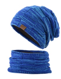 Fashion Blue Woolen Knitted Label Scarf Hat Set