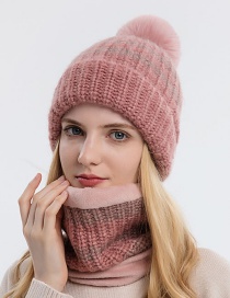 Fashion Adult Skin Powder Two-piece Woolen Knitted Woolen Ball Cap And Scarf