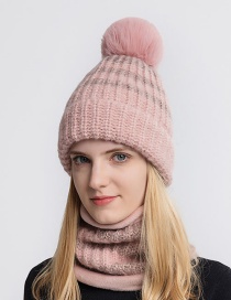 Fashion Adult Pink Two-piece Woolen Knitted Woolen Ball Cap And Scarf