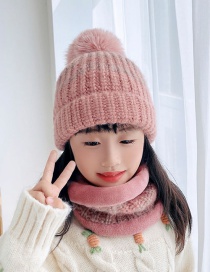 Fashion Children's Skin Powder Two-piece Woolen Knitted Woolen Ball Cap And Scarf