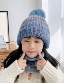 Fashion Child Blue Two-piece Woolen Knitted Woolen Ball Cap And Scarf