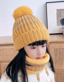 Fashion Children's Turmeric Two-piece Woolen Knitted Woolen Ball Cap And Scarf