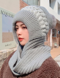 Fashion Adult Gray All-in-one Set Of Knitted Woolen Cap And Scarf