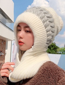 Fashion Adult Milk White All-in-one Set Of Knitted Woolen Cap And Scarf