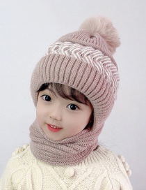 Fashion Children Pink Woolen Knitted Cap And Scarf All-in-one Suit