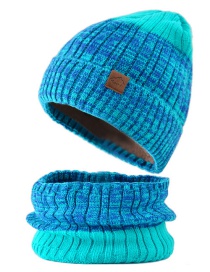 Fashion Double Color (light Blue) Woolen Knitted Flanging Cap And Scarf Set