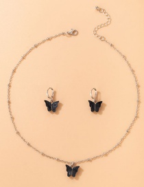Fashion Black Alloy Acrylic Butterfly Earring Necklace Set